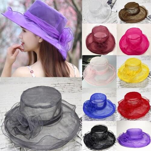 Noble Lady Vintage Wide Brim Hat Organza Wedding Tea Party Church Sun Beach Cap