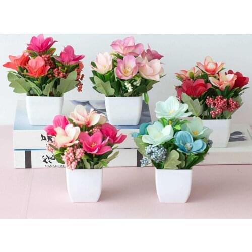 European Style Tea Rose Artificial Flower Pot Bonsai Garden Table Room Decor