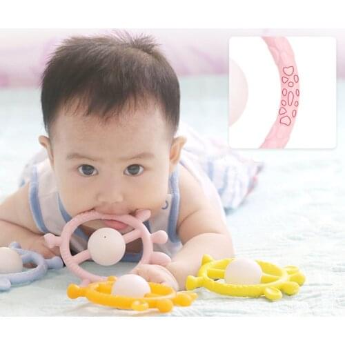 Blue/pink/yellow Infant Cartoon Hand Grab Rattle Teether Toy Baby Teething Silicon Teether Silicone Teething Toys For Baby Safe