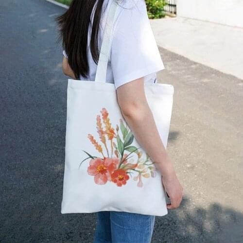 Women Canvas Shopper Bag flower print Female Canvas Cloth Floral Shopping Bag Eco Handbag Tote Bags Students teacher Book Bag
