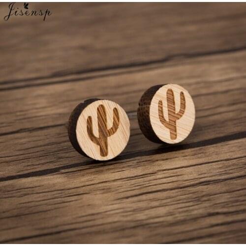 Jisensp Unique Fashion Cactus Wooden Earrings Simple Round Plant Jewelry for Women Girls Party Gift boucle d'oreille femme
