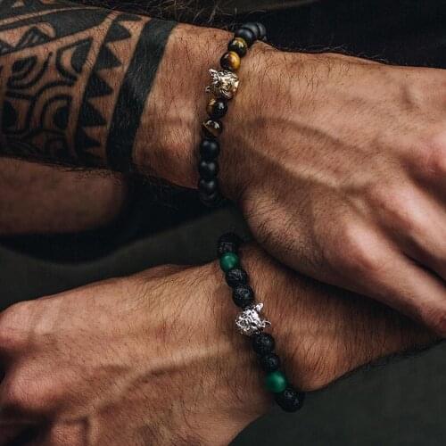 Stone Beads Bracelet Wolf Man Bracalete Armbanden Brazalete Hombre Jewelry Mens Bracelets For Women Men Accessories Wholesale