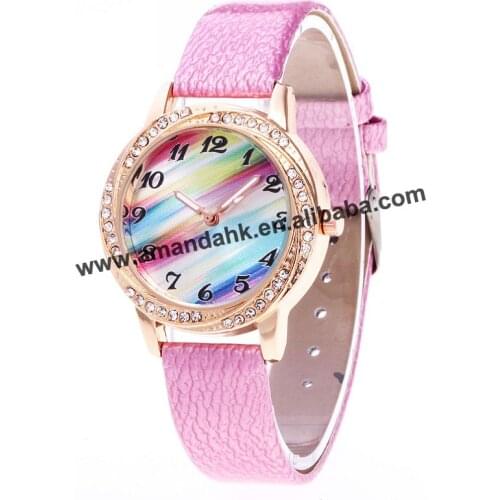 Colorful Fashion Women Leather Quartz Watches Lady Dress Wrist Watches Rose Gold Case Women Watch