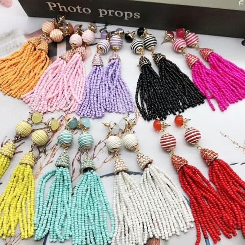 Statement Earrings Seed Beads Tassel Long Stud Bohemian Jewelry Brincos For Womens Party Accessories