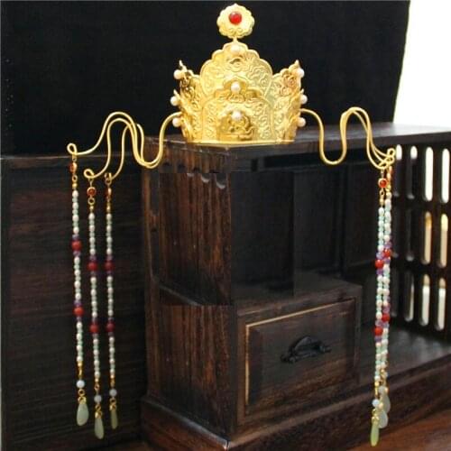 LYZ Luo Hua Jian Ming Dynasty Makeup Tassel Lotus Flower Hair Tiara Chinese Vintage Traditional Handcarving Hair Accessory