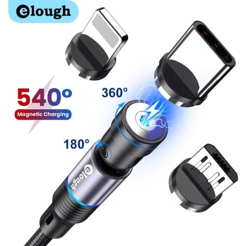 Elough 540 Degree Rotation Magnetic Cable Type C Micro USB 2.4A Fast Charging Wire For Xiaomi iPhone Huawei Charging Cable 2m 1m
