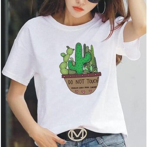 Fashion Cactus Plant Print T Shirt Women Tops Summer Short Sleeve Harajuku Shirt Tee Shirt Femme Casual T-shirt Camiseta Mujer