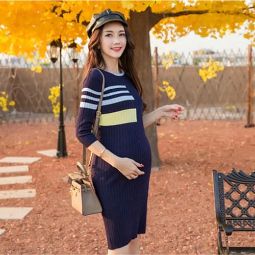 Fashion Spring Autumn Maternity Dresses vestidos Slim Sweater Dress Pregnant Clothes for Women