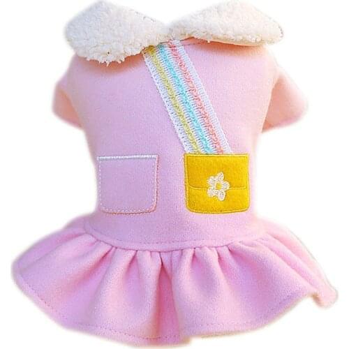 Soft Cat Dog Clothes for Small Dog Puppy Dress Pink Skirt Autumn Winter Plush Fur Collar Coat Pet Clothing Girl Dog Clothes