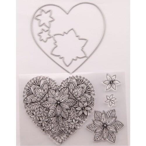 Love Heart Flower Metal Cutting Dies and Clear Stamp Set for DIY Scrapbooking Photo Album Decorative Embossing Stencil