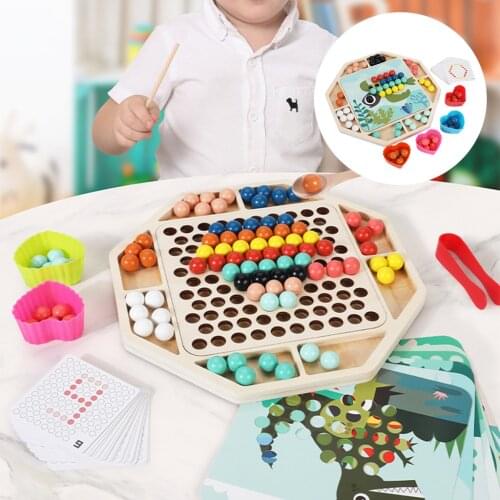 Montessori Wooden Toy Wooden Peg Board Beads Game Beads Board Games Rainbow Clip Beads Puzzle Toy for Children Kid Gift