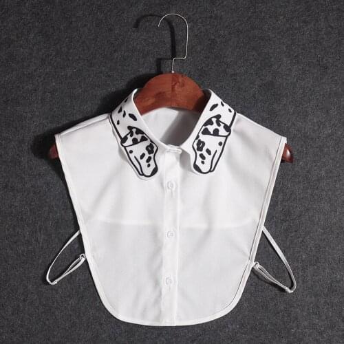 New detachable Blouse Note embroidery collar wild dog decor Women Lapel Fake False Collar Ladies Adult Detachable Lapel Shirt