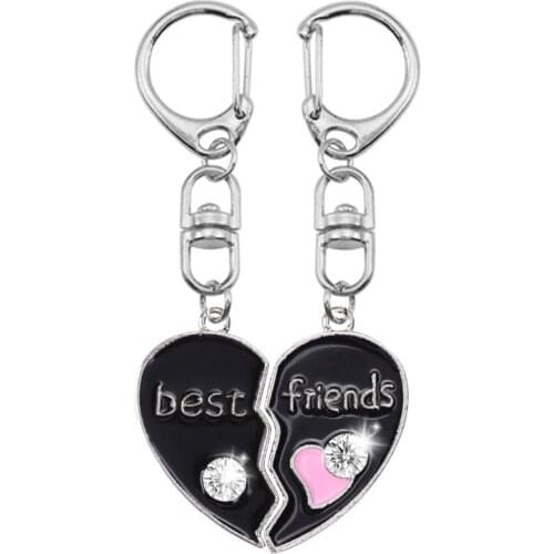 2020 New Men And Women Key Chain Best Friend Inlaid Rhinestone Bff Friendship Heart Shaped Alloy Pendant Fashion Jewelry Gift