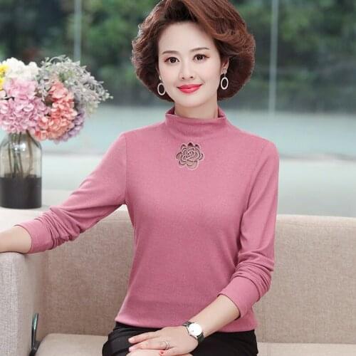 2021 Fall Winter Fashion Slim T-shirt Women Turtleneck Soft Warm High Elastic Solid Knitted Pullovers Flower Hollow Out Tops