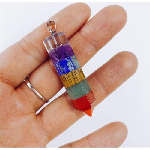 7 Colors Assorted Splice Natural Stone Pendants Point Charms Hexagonal Pillar Yoga Pendant for Diy Necklace Making
