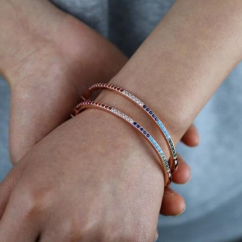Rainbow Cz Cuff Bangle Diameter 58mm Rose Gold Plated Summer Beach Jewelry Multicolor Bracelet for Women Party Wholesale 2021