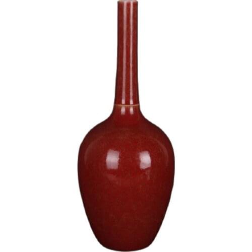 Early collection of the Qing Kangxi kiln red glaze gall bottle handmade antique porcelain