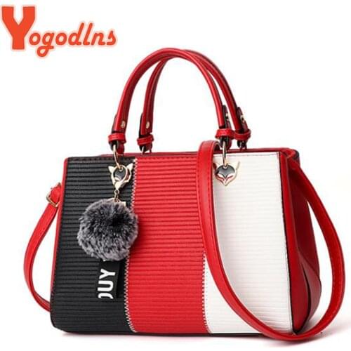 Yogodlns Trendy Patchwork Colors Messenger Crossbody Bags Ladies Daily Handbag Fashion Quality Shoulder Sling Bag + hair ball
