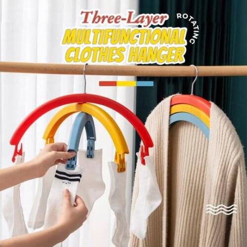 Three-Layer Multifunctional Rotating Clothes Hanger Rainbow Rotate Cloth Hangers