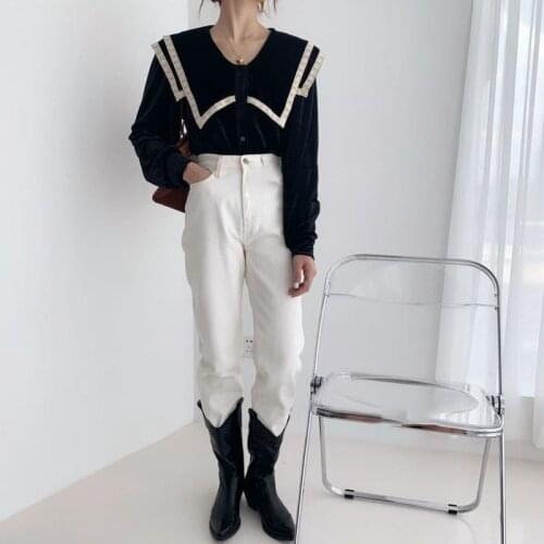 Spring Women Lace Peter Pan Collar Blouse Shirt Vintage Female V-neck Long Sleeve Elegant Shirts Lady Autumn Velvet Top