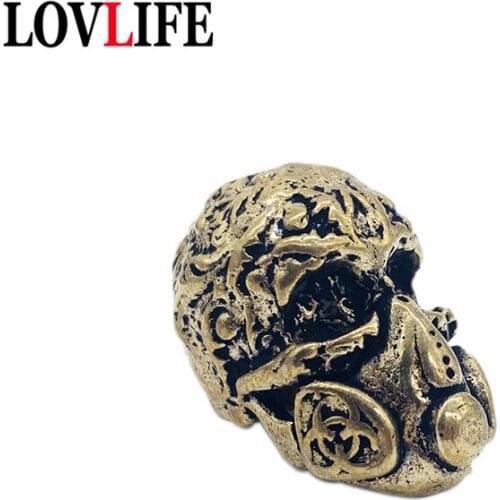 Pure Copper Punk Skull Knife Beads Vintage Locomotive Gas Mask Umbrella Rope Flashlight EDC Tool DIY Key Chain Pendant Accessory