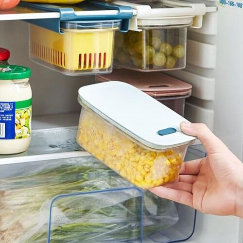 Pull-Out Spring Onion Storage Box Kitchen Drawer Organizer Fruit Baskets Food Containers Refrigerator Transparent Drain Rack