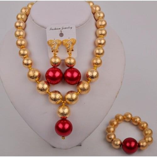 Wine Pearl Beads African Jewelry Sets Nigerian Wedding Jewelry Set Dubai Gold Costume Jewelry Set