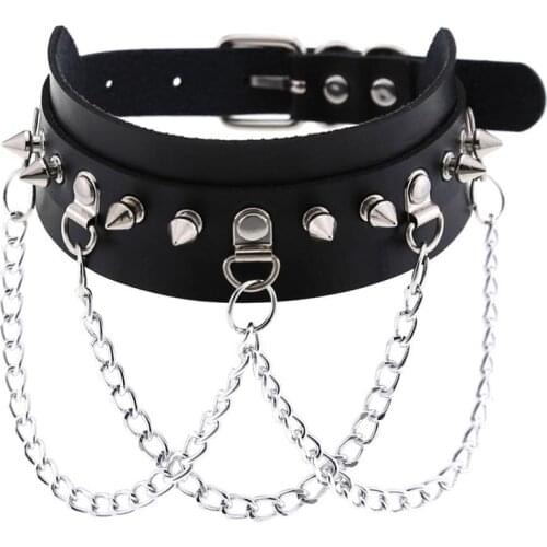Women Harajuku Punk Choker Collar Necklace Chain Spikes Pu Leather Goth Rivets Chocker Necklaces Party Club Sexy Gothic Jewelry