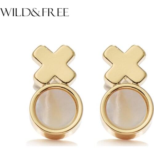 Women Fashion Minimalist Gold Copper Stud Earrings With Shell Round Shape High Quality Stud Earrings Jewelry Party Gift