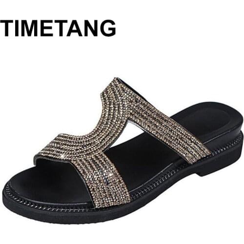 TIMETANG Summer New Casual Womens Shoes Bohemia Style fish Mouth Rhinestone Crystal Beach Womens Sandals Fashion flat Shoes