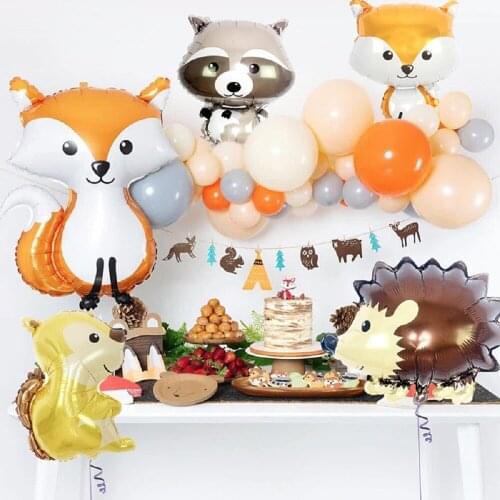 Animal Jungle Party Decoration Racoon Fox Squirrel Foil Balloons Zoo Theme Party Decoration for Birthday Party Decorations