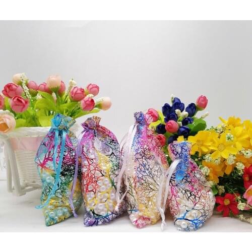 1000pcs Color Coral Organza Bag Drawstring Pouch Bag Organizer Jewelry Box Gift For Wed Christmas Jewelry Display Packaging Bags