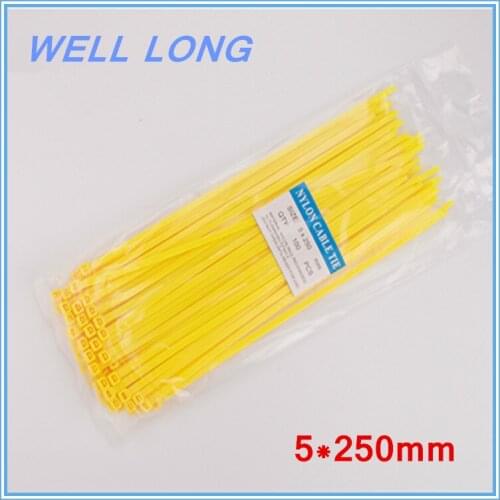 200pcs/lot 5*250mm Yellow Self-Locking Nylon Wire Cable Zip Ties, Cable Ties