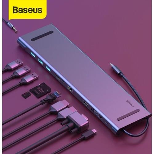 Baseus 11in1 Multi USB C HUB Type C to HD VGA RJ45 Multi Ports USB 3.0 60W Splitter for Macbook Pro High Speed Power USB-C HUB
