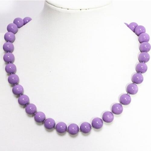 Strand Chain Elegant Purple Baking Paint Glass Shell Fashion Women Necklace Round Beads 8,10,12mm Jewelry 18inch B1476