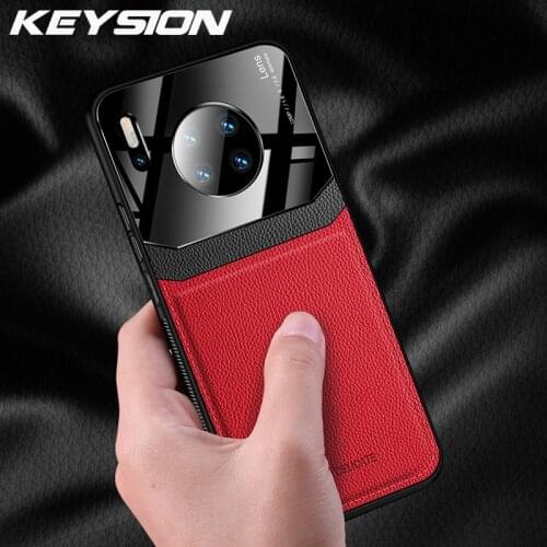 KEYSION Mirror Glass Leather Case for Huawei Mate 30 30 Pro Silicone Shockproof Phone Back Cover For Huawei Mate 20 Pro 10 Lite