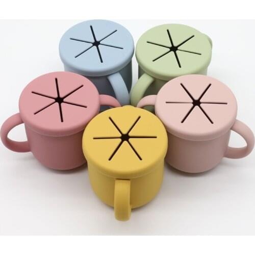 Baby Feeding Cups BPA Free Child Silicone Food Storage Box Solid Color Infant Snack Cup Portable Kids Snacks Container with Lid