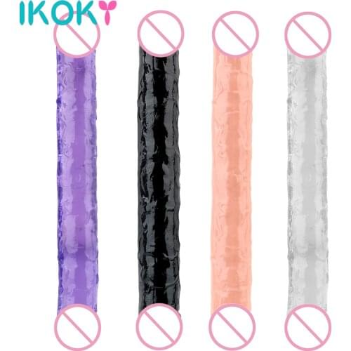 IKOKY Double Ended Soft Jelly Dildo Artificial Penis Sex Toys for Women Lesbian Female Masturbation Flexible Dual Head Dildo