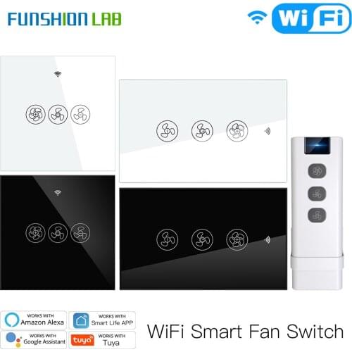 WiFi RF433 Smart Ceiling Fan Switch Smart Life/Tuya App 2/3 Way control Wireless Remote Control Works with Alexa and Google