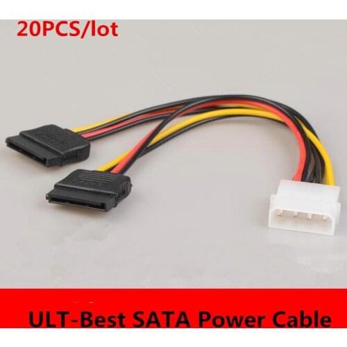 ULT-Best SATA Power Cable Splitter Molex 4pin to Serial ATA 15pin x 2 Male Female Y Hard Drive Cables 15CM Motherboard