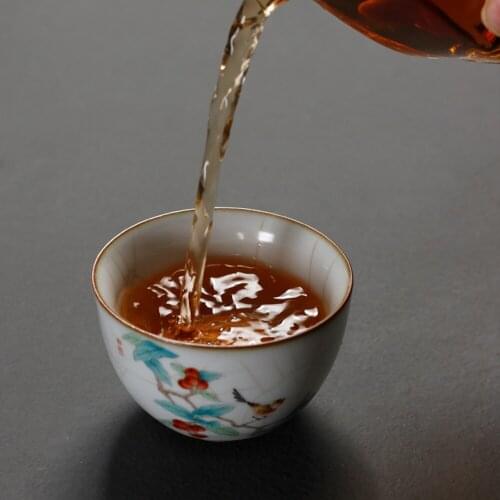 100mL Chinese Painting Design Ceramic Tea Cup Retro Cup For Home Hotel Office Tea Party Portable Tea Mug With Storage Bag