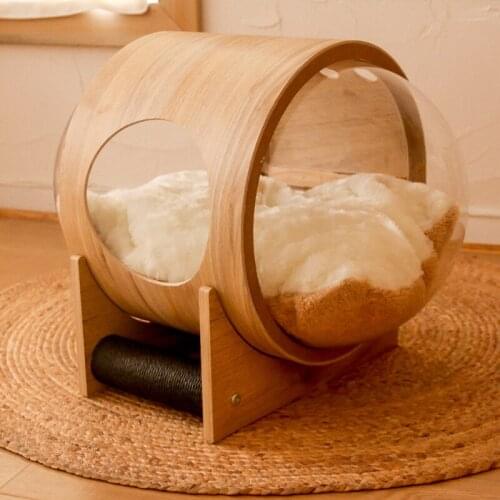 Space capsule cat nest transparent capsule net red cat nest four seasons universal cat tunnel wood bed cat nest pet supplies