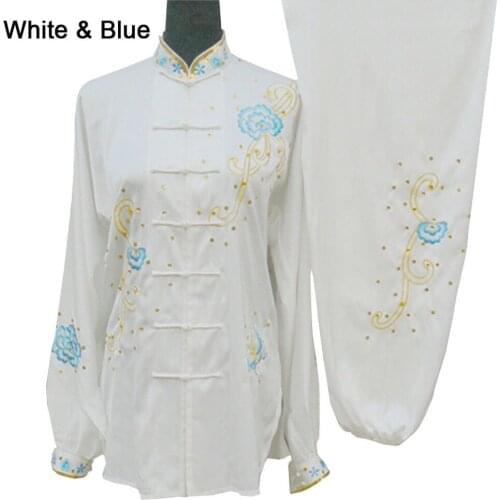 Embroidered Tai Chi Suit Kung Fu Performance Clothing Women Morning Exercise Costume Suits Tops + Pants + Chiffon Cardigan