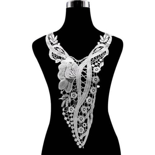 1PCS Modern White Black Lace Collar Trims Venise Embroidery Fabric Flowers Motif Wedding Dress Sewing Appliques Guipure Decor