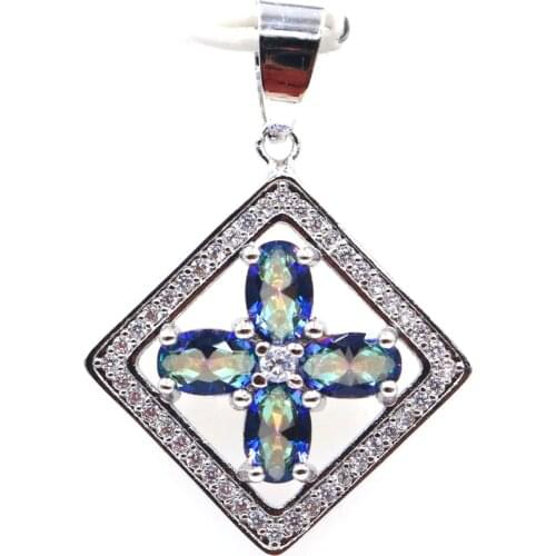 33x23mm Dazzling Created Fire Rainbow Mystic Topaz Pink Kunzite White Bright Cubic Zircon For Sister Silver Pendant