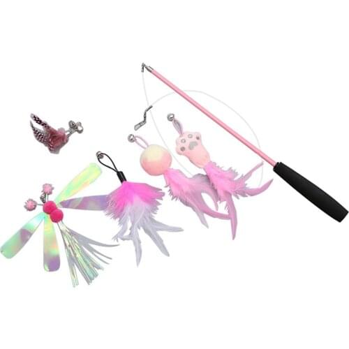 Legendog Cat Fishing Pole Retractable Interactive Cat Wand Toy Cat Toy With 5Pcs Refills Pet Supplies Pet Accessories