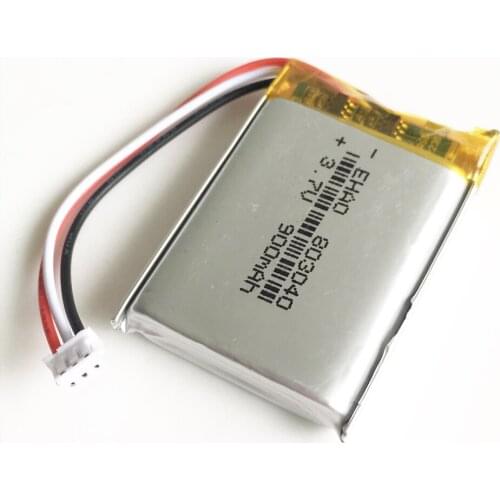3.7V 900mAh Lithium Polymer LiPo Rechargeable Battery with JST ZH 1.5mm 3pin connector For MP3 PAD camera GPS laptop 803040