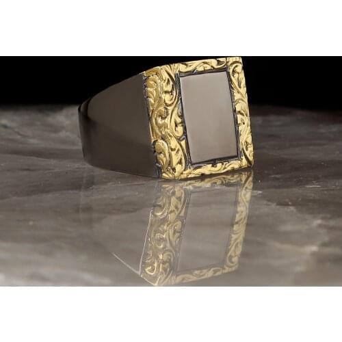 Lapping Plated Handmade Pen İşçilikli 925 Sterling Mens Silver Ring