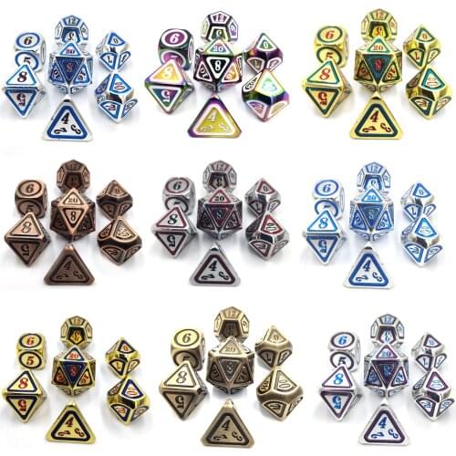 7pcs Metal Dices Set DND Game Polyhedral Solid Metal D&D Dice Set Storage Bag for Role Playing Game RPG MTG DND Math Teaching