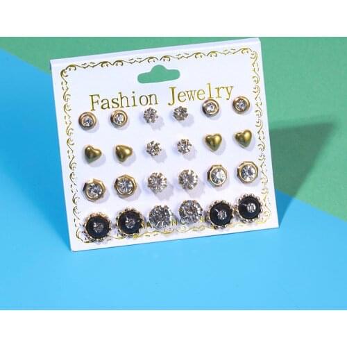 DW 12 Pairs Flower WomenS Earrings Set Pearl Crystal Stud Earrings Korean Geometric Stud Earrings For Women 2021 Jewelry Gift